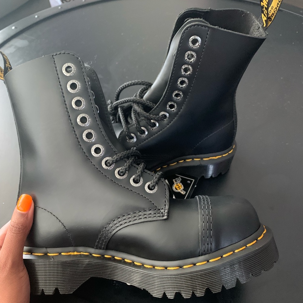 Dr. Marten’s Steel Toe Platform Black Boots 10-Eye